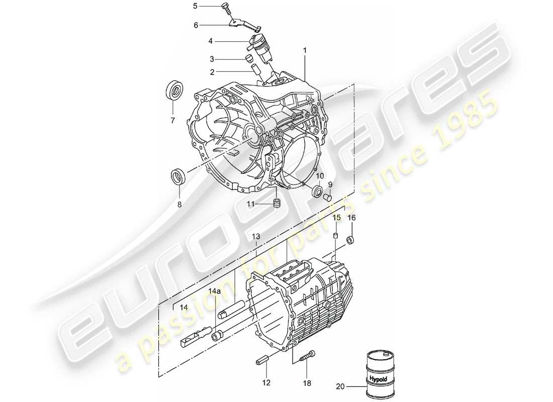 Porsche Boxster 986 (2001) boîte de vitesses - transmission manuelle à 5 vitesses - - - carter de transmission Diagramme de pièce