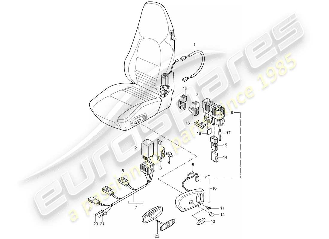 Porsche Boxster 986 (2001) faisceaux électriques - interrupteur - siège standard - siège sport Diagramme de pièce