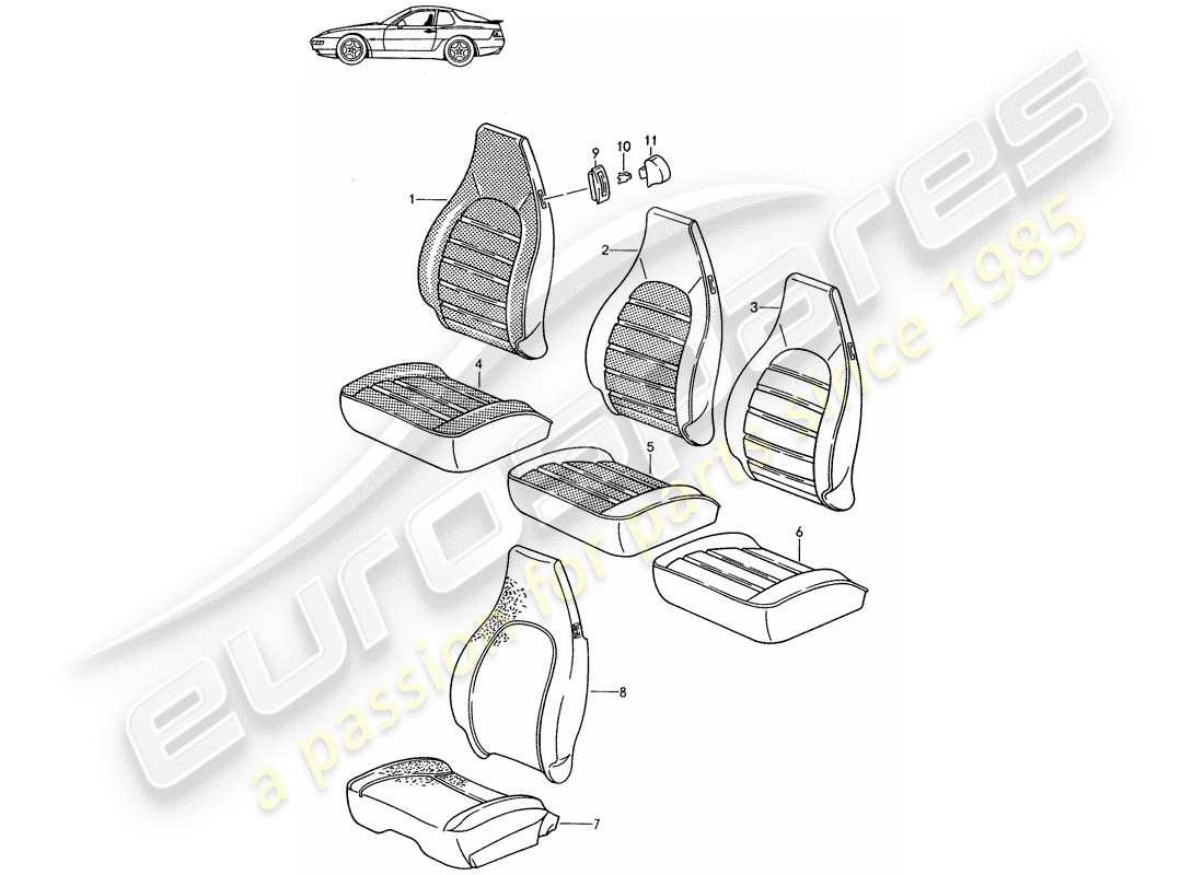 Porsche Seat 944/968/911/928 (1986) COUVERCLE - SIEGE AVANT - D - MJ 1992>> - MJ 1993 Schéma des pièces