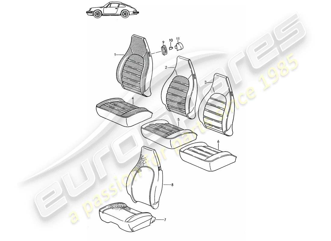 Porsche Seat 944/968/911/928 (1986) COUVERCLE - SIEGE AVANT - D - MJ 1985>> - MJ 1986 Schéma des pièces