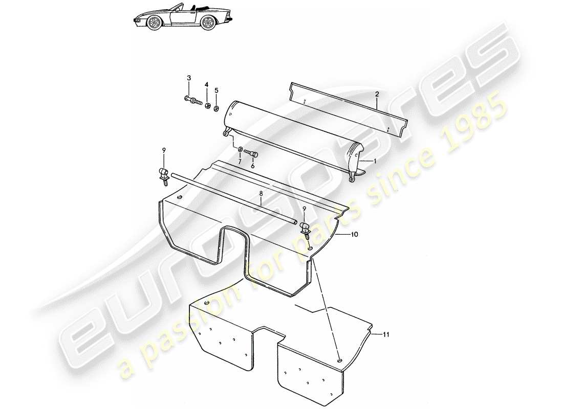 Porsche Seat 944/968/911/928 (1990) PORTE-BAGAGES - COMPLET - - D - MJ 1989>> - MJ 1991 Schéma des pièces