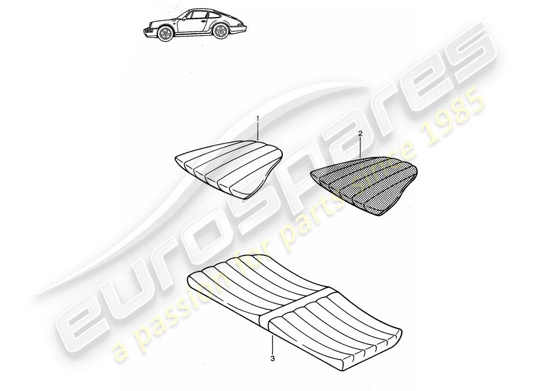 Porsche Seat 944/968/911/928 (1990) COUSSIN DE SIÈGE ARRIÈRE - - - D - MJ 1989>> - MJ 1994 Schéma des pièces