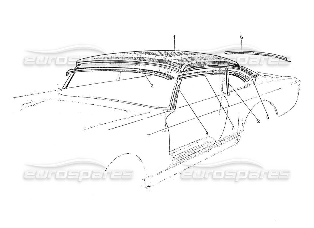 Ferrari 330 GT 2+2 (Carrosserie) Panneau de toit et garnitures (édition 2) Schéma des pièces