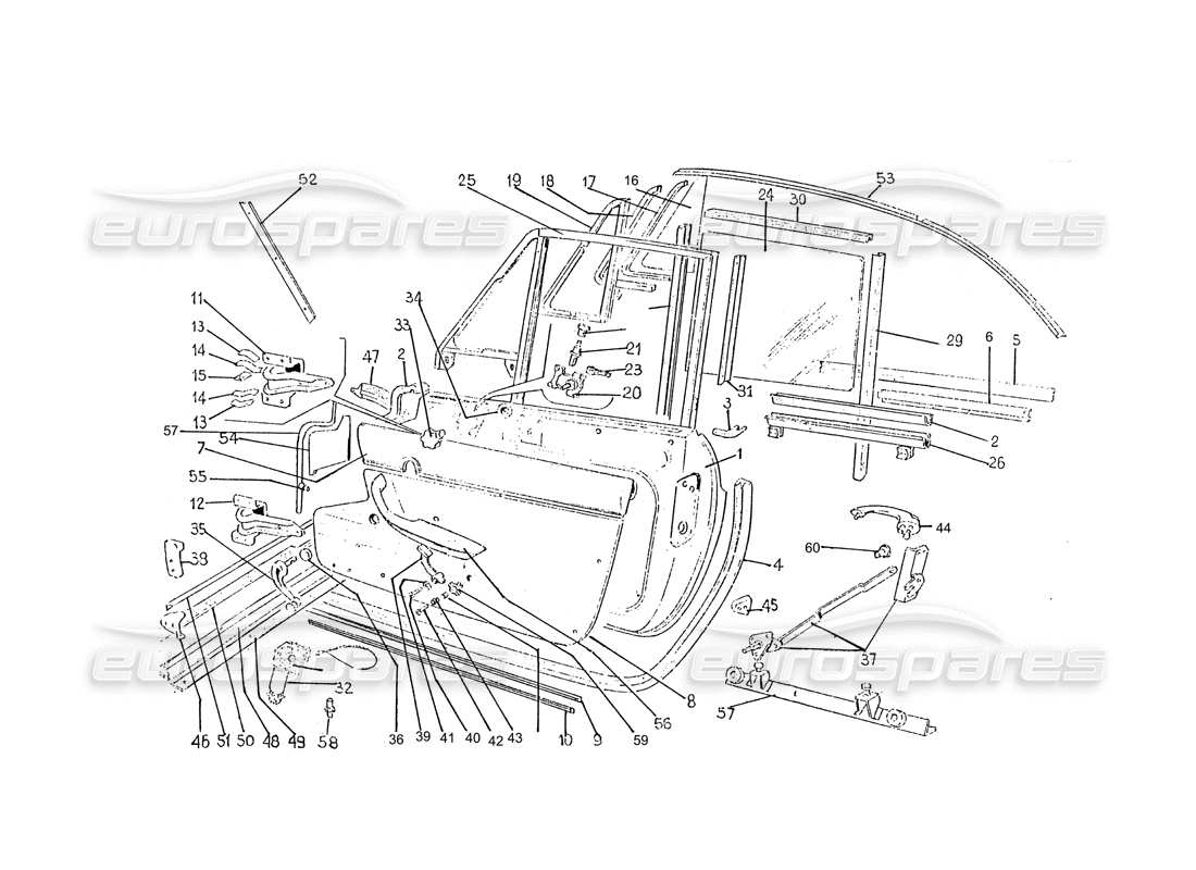 Ferrari 330 GTC / 365 GTC (Coachwork) Portes et garnitures (Edizione 1, 2 et 3) Schéma des pièces