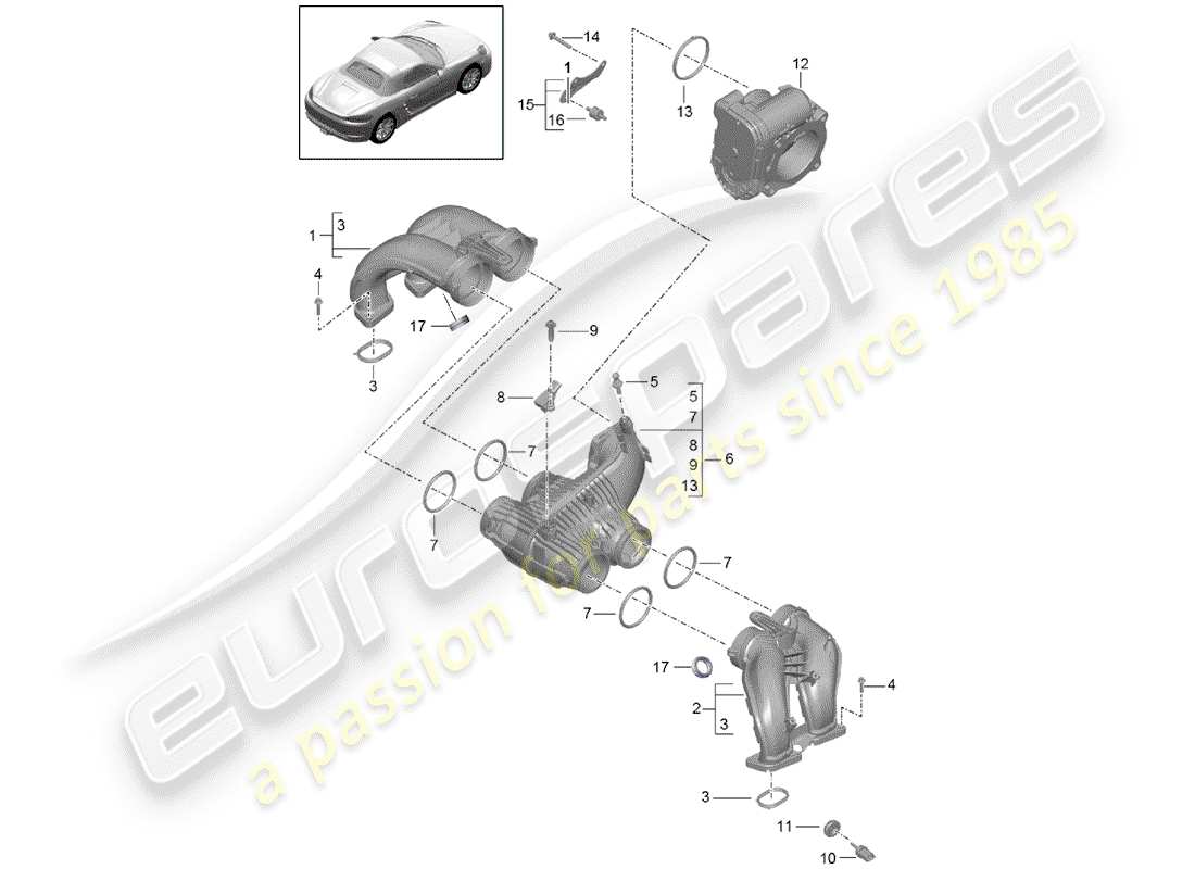 Porsche 718 Boxster (2020) distributeur d'air d'admission Diagramme de pièce