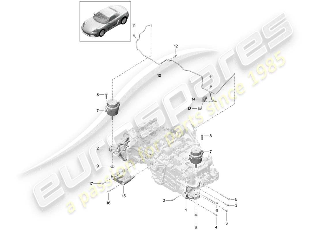 Porsche 718 Boxster (2020) matériel de levage de moteur Diagramme de pièce