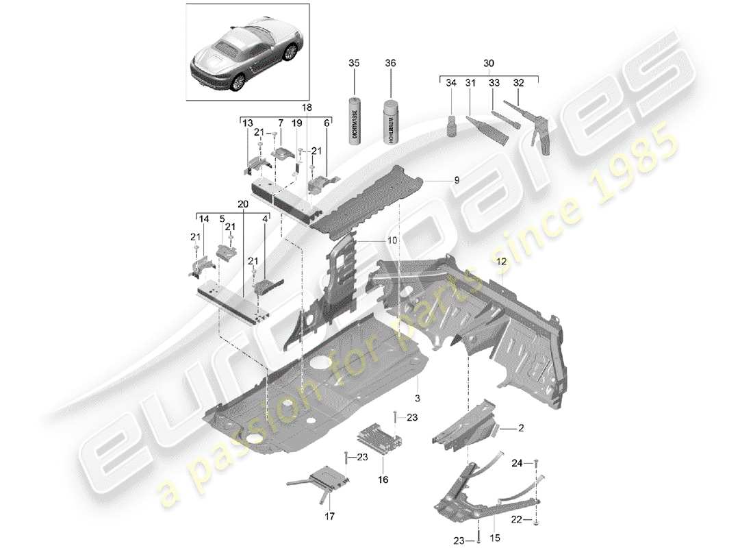 Porsche 718 Boxster (2020) PLAQUES DE SOL Diagramme de pièce
