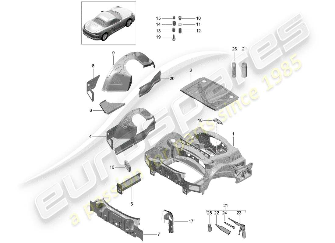 Porsche 718 Boxster (2020) EXTRÉMITÉ ARRIÈRE Schéma des pièces