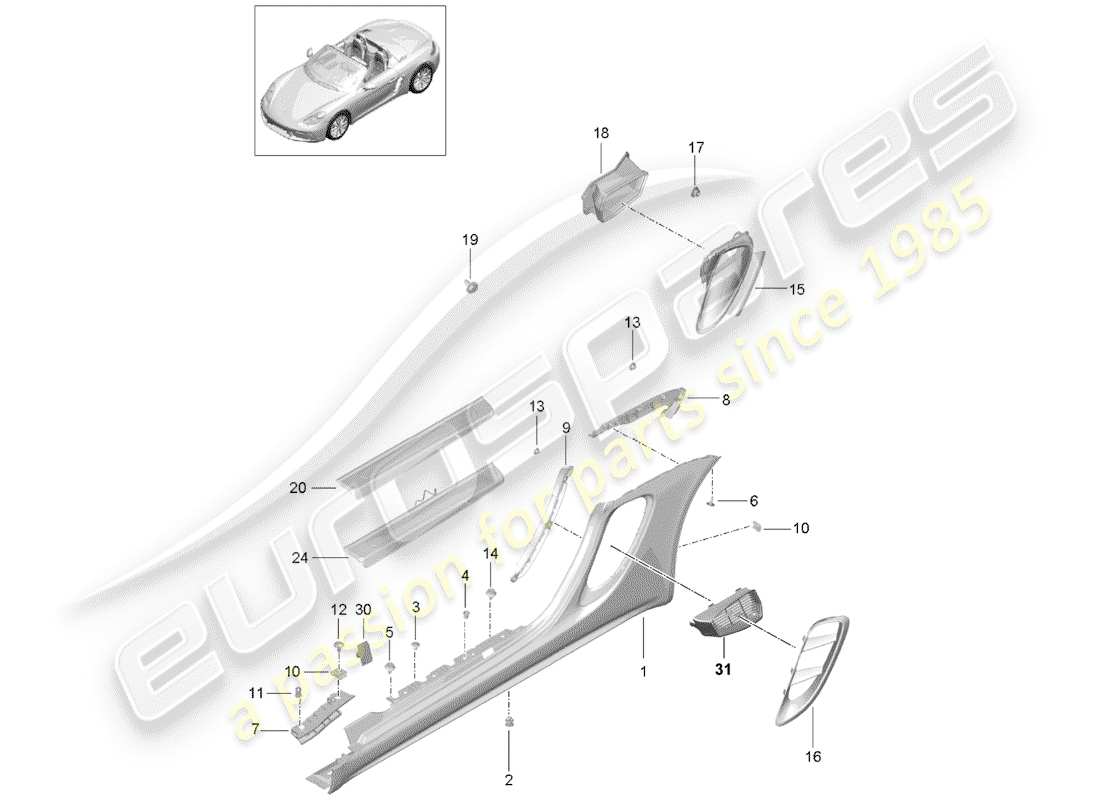 Porsche 718 Boxster (2020) GARNITURE DE LONGERON Diagramme de pièce