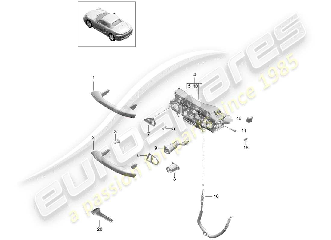 Porsche 718 Boxster (2020) poignée de porte, extérieure Diagramme de pièce