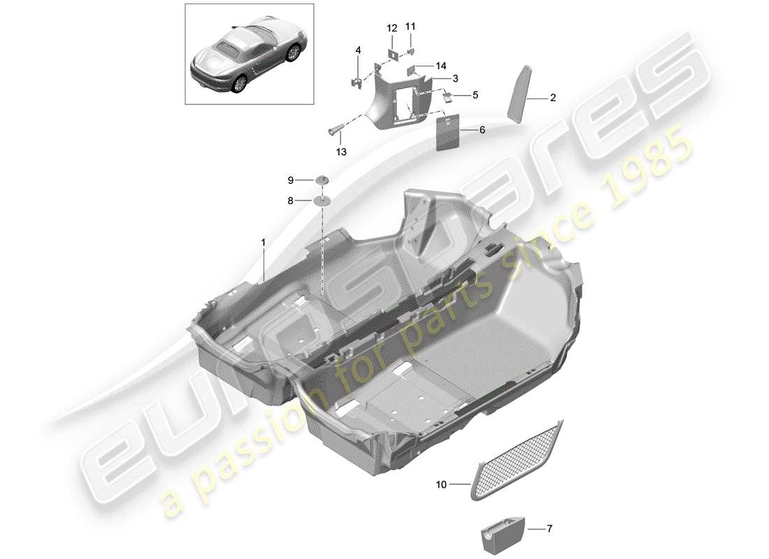 Porsche 718 Boxster (2020) revêtement de sol Schéma des pièces