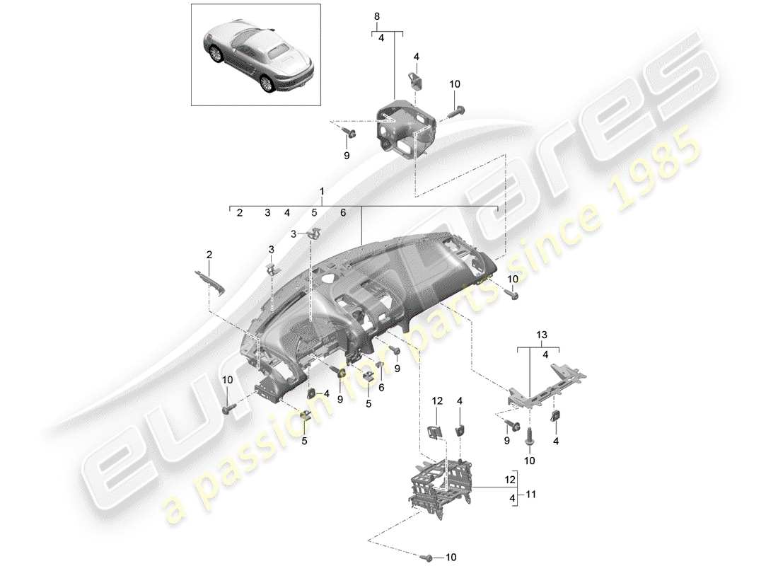 Porsche 718 Boxster (2020) garniture du tableau de bord Diagramme de pièce