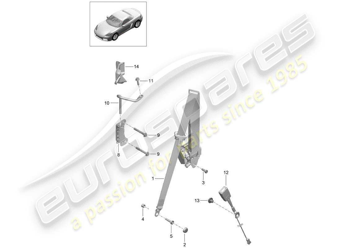 Porsche 718 Boxster (2020) ceinture de sécurité à trois points Diagramme de pièce