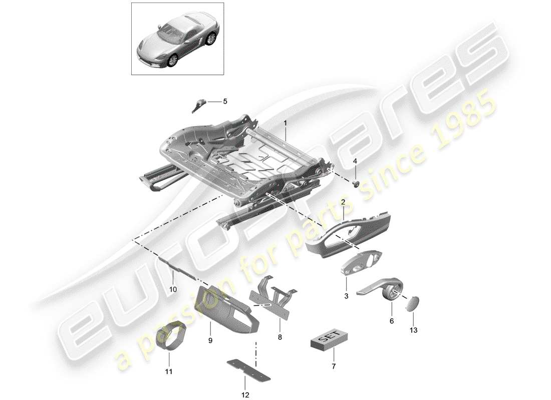 Porsche 718 Boxster (2020) cadre de siège Schéma des pièces