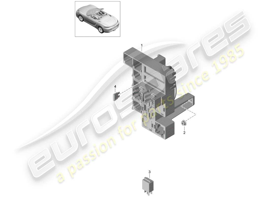 Porsche 718 Boxster (2020) boîte à fusibles/plaque relais Diagramme de pièce