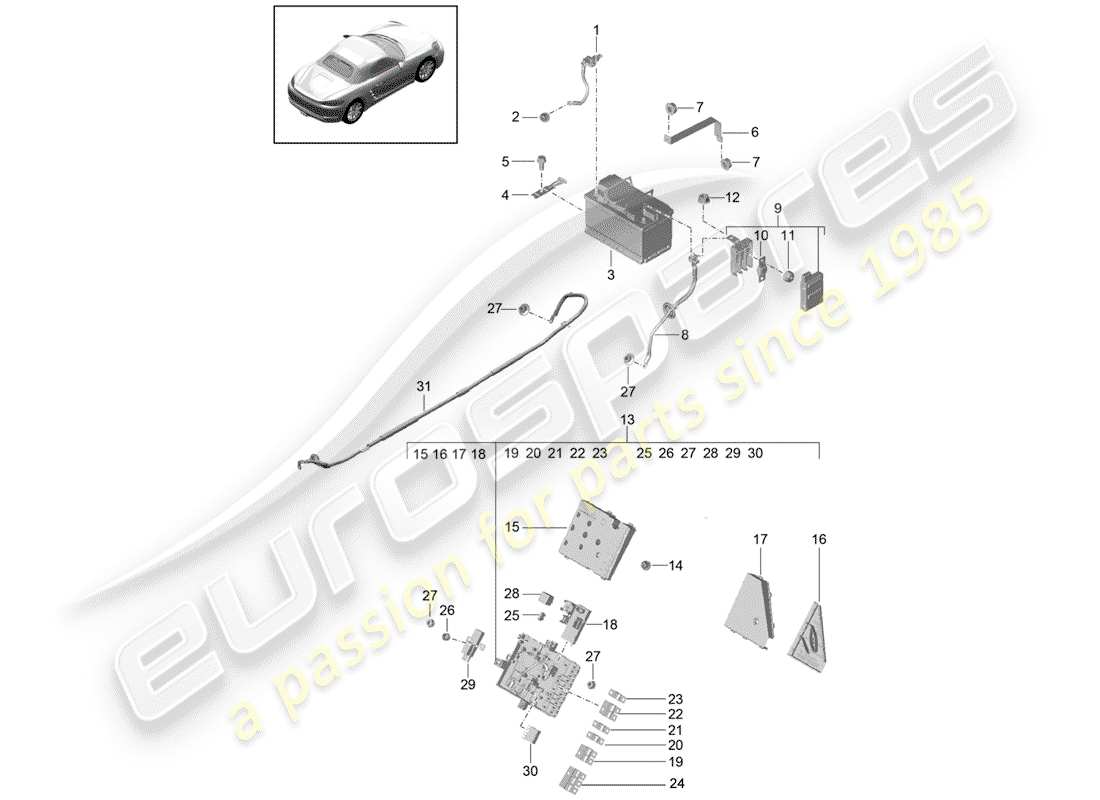 Porsche 718 Boxster (2020) Batterie Schéma des pièces