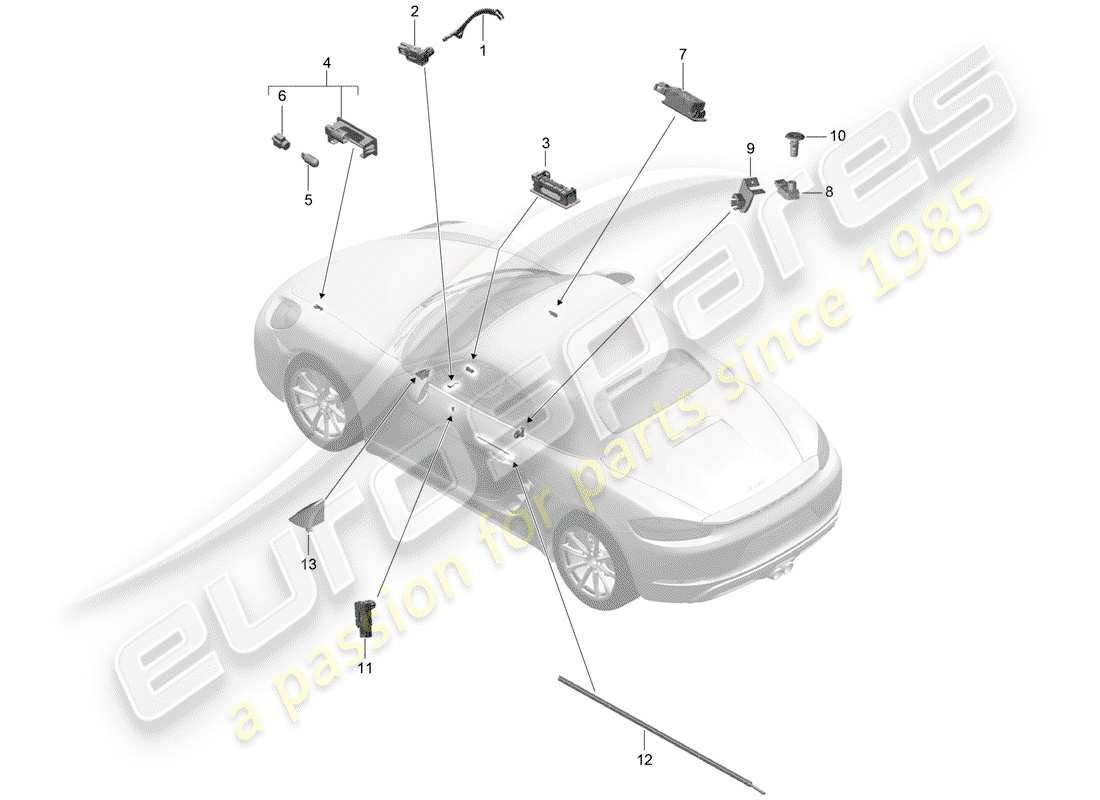 Porsche 718 Boxster (2020) L'éclairage intérieur Diagramme de pièce