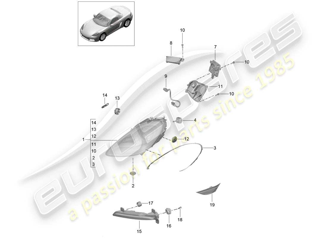 Porsche 718 Boxster (2020) lampe frontale Schéma des pièces