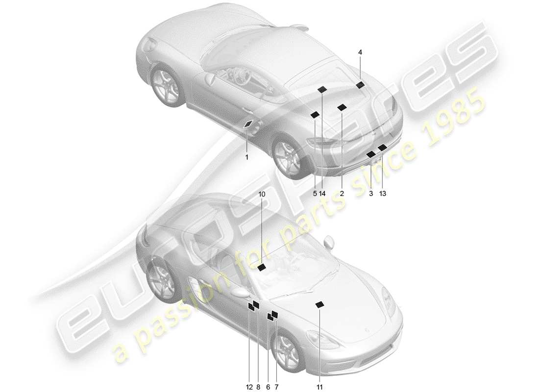 Porsche 718 Cayman (2019) SIGNES/AVIS Diagramme de pièce