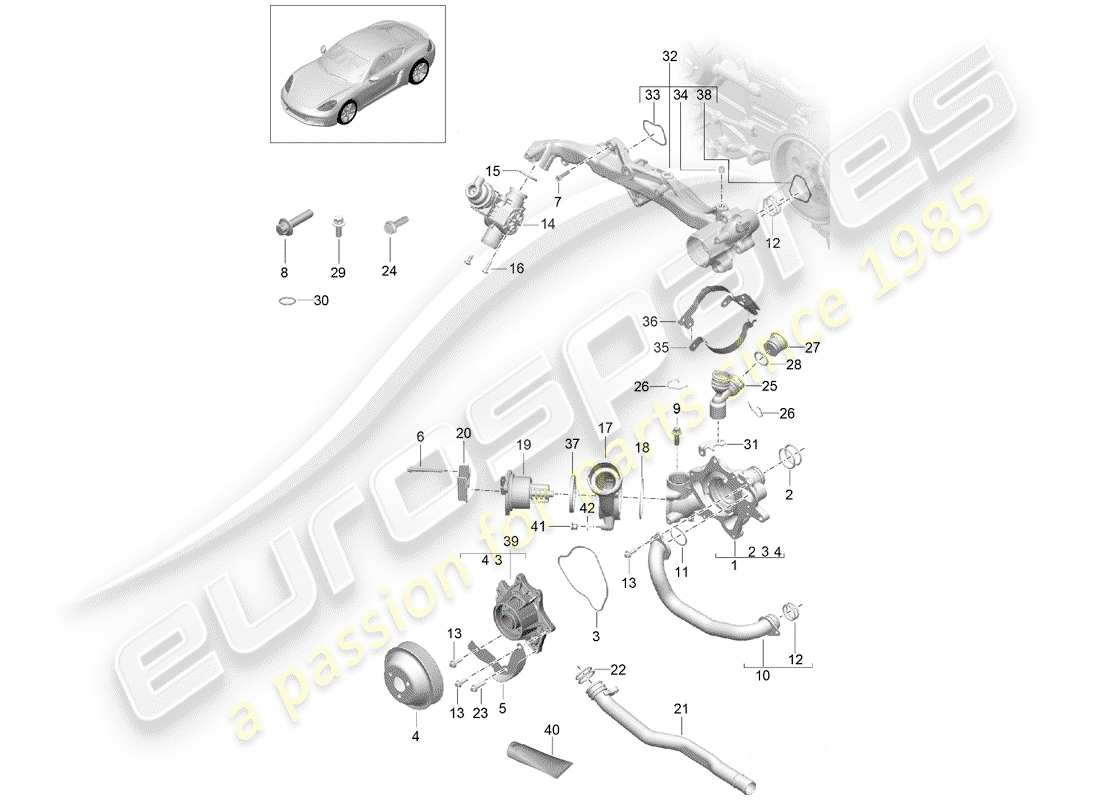 Porsche 718 Cayman (2019) eau froide Diagramme de pièce