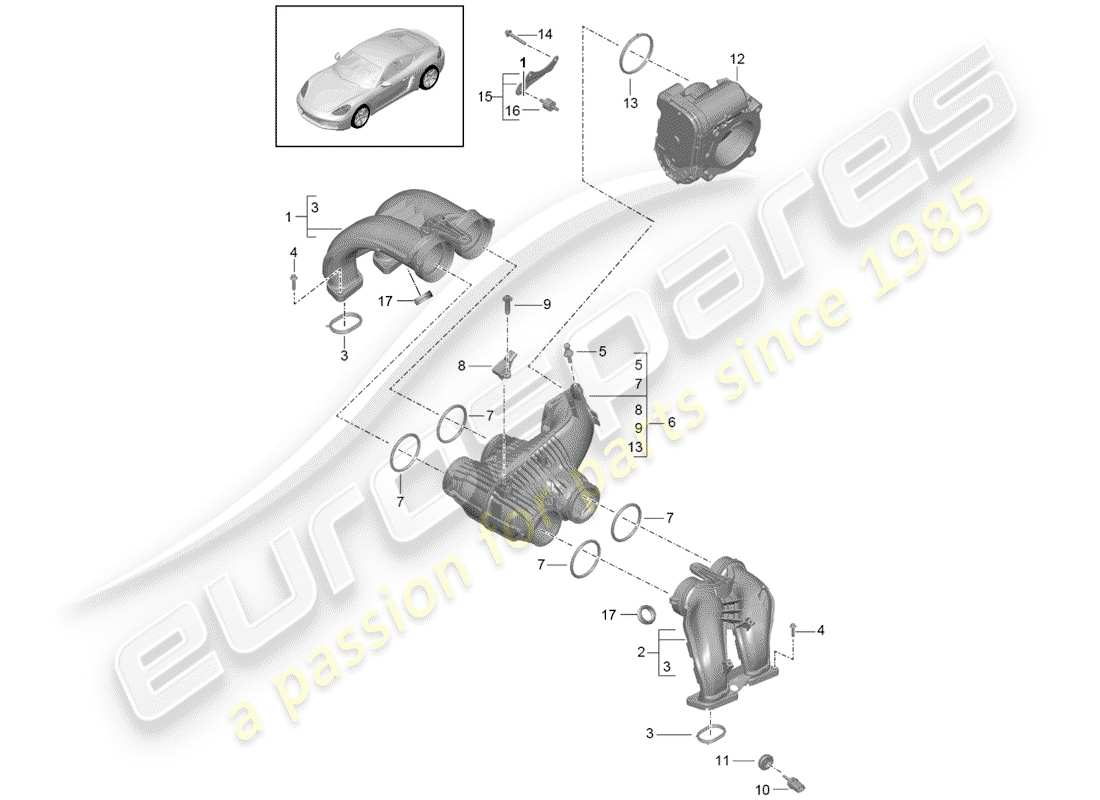 Porsche 718 Cayman (2019) distributeur d'air d'admission Diagramme de pièce