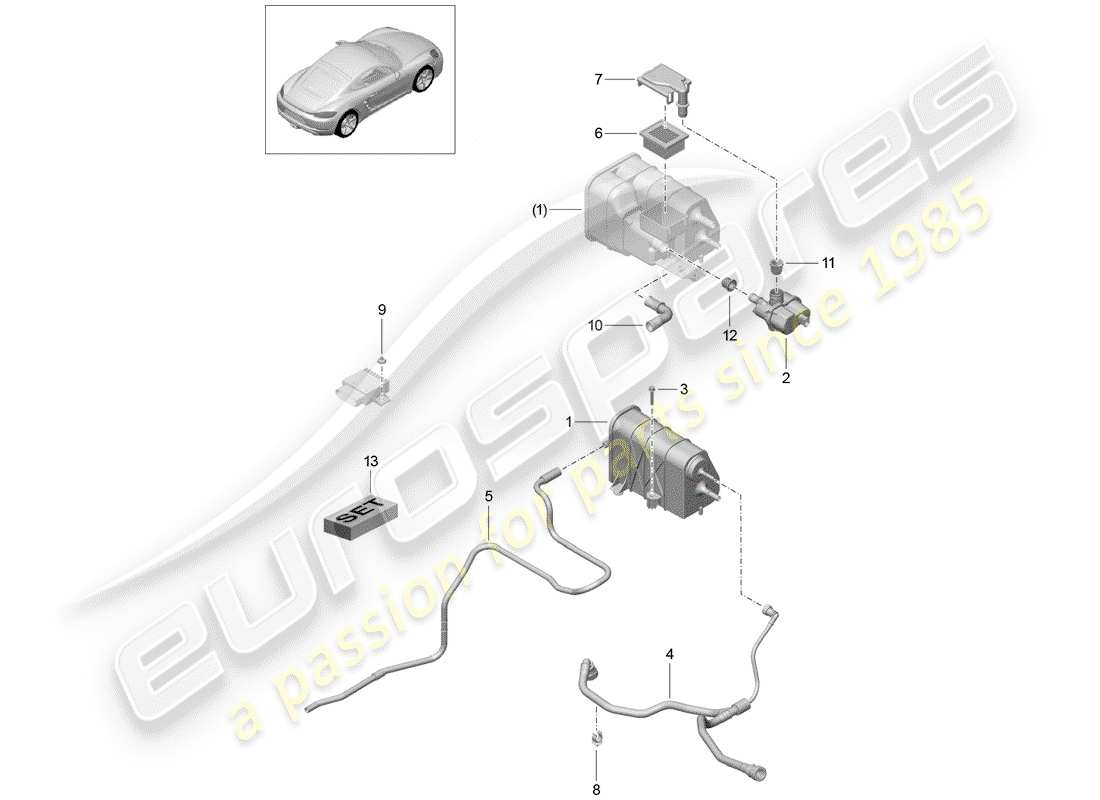 Porsche 718 Cayman (2019) cartouche d'émission par évaporation Diagramme de pièce