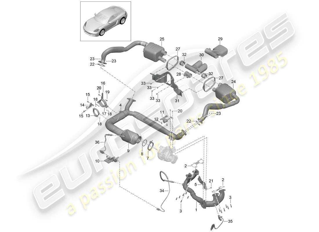Porsche 718 Cayman (2019) Système d'échappement Diagramme de pièce