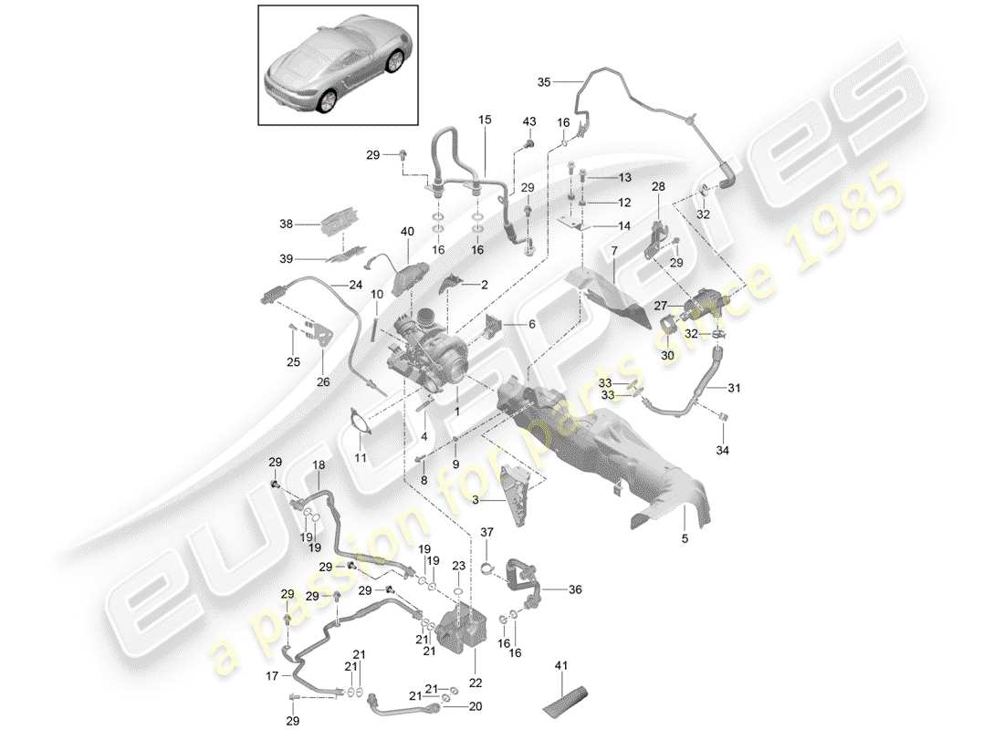 Porsche 718 Cayman (2019) TURBOCOMPRESSEUR DE GAZ D'ÉCHAPPEMENT Diagramme de pièce