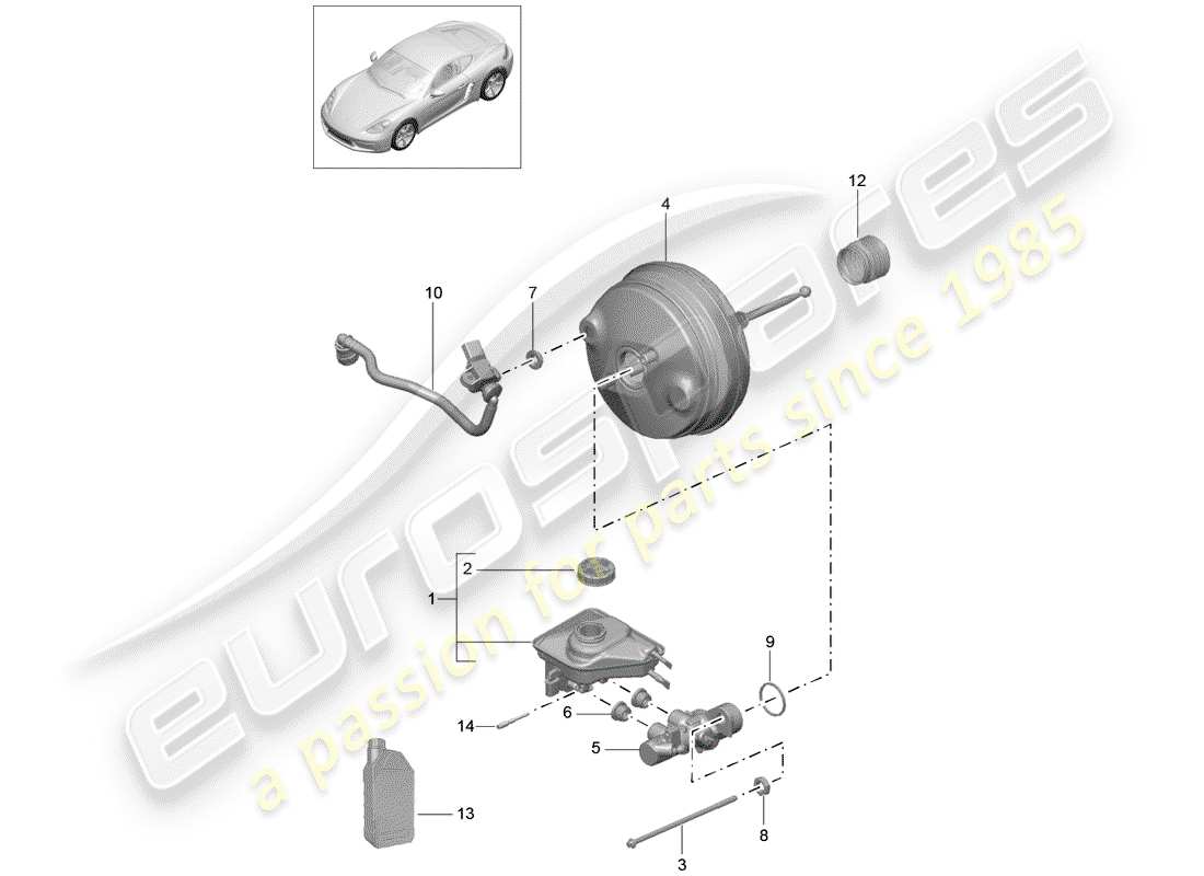 Porsche 718 Cayman (2019) maître cylindre de frein Diagramme de pièce