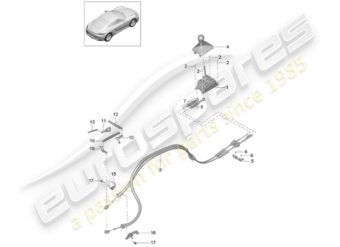 Porsche 718 Cayman (2019) mécanisme de changement de vitesse Diagramme de pièce