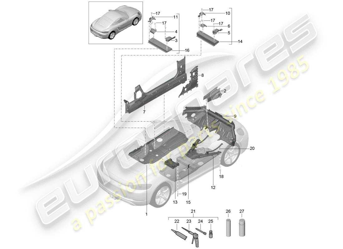 Porsche 718 Cayman (2019) PLAQUES DE SOL Diagramme de pièce