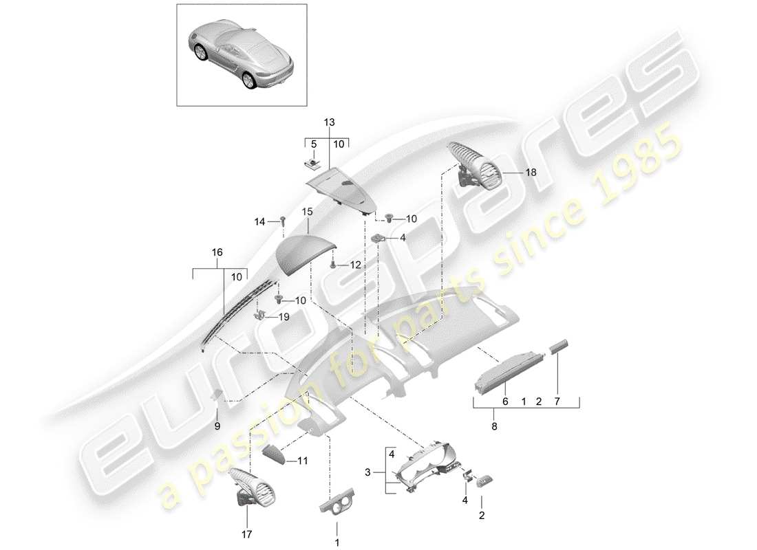 Porsche 718 Cayman (2019) Accessoires Diagramme de pièce