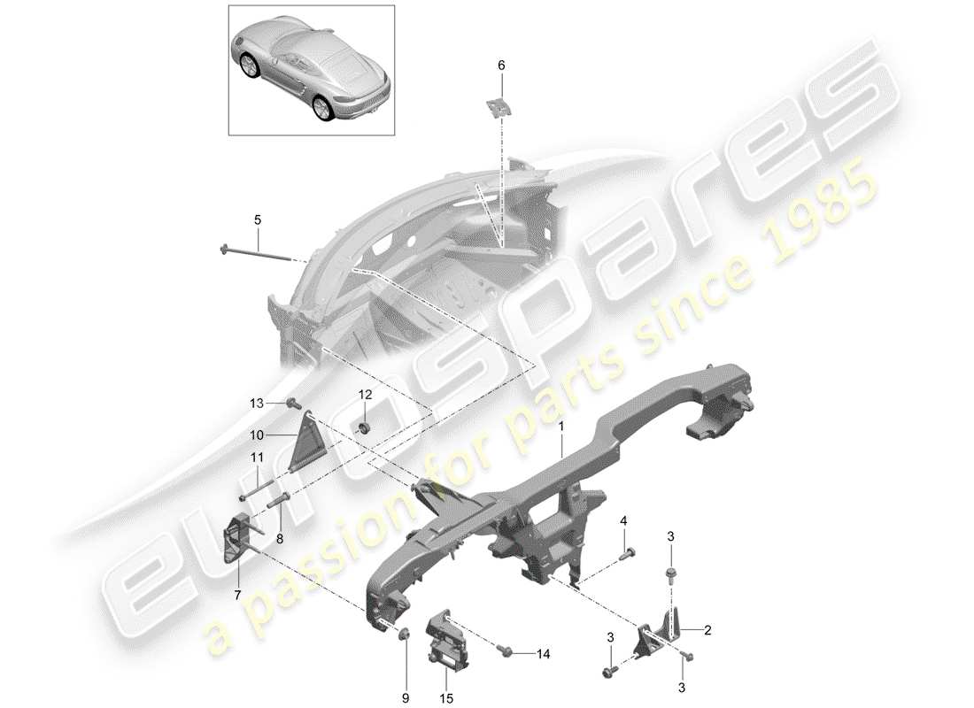 Porsche 718 Cayman (2019) cadre de retenue Diagramme de pièce