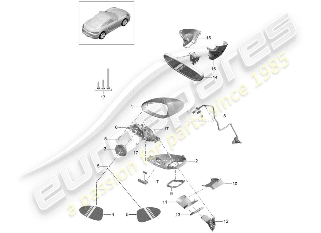 Porsche 718 Cayman (2019) RÉTROVISEUR Diagramme de pièce