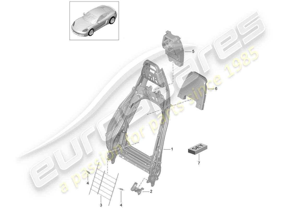 Porsche 718 Cayman (2019) cadre - dossier Diagramme de pièce