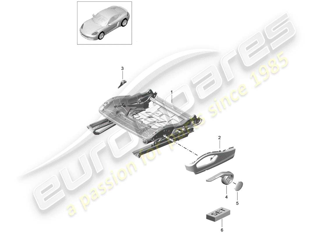 Porsche 718 Cayman (2019) cadre de siège Schéma des pièces