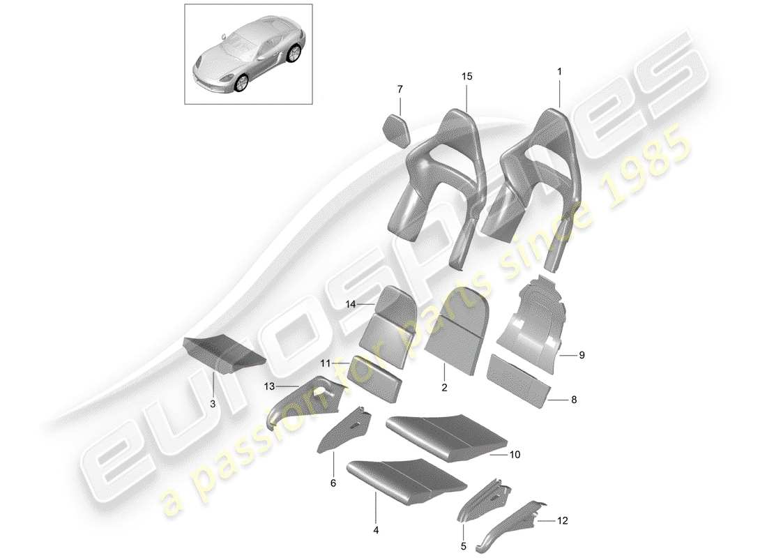 Porsche 718 Cayman (2019) partie en mousse Schéma des pièces