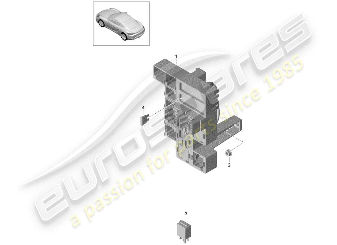 Porsche 718 Cayman (2019) boîte à fusibles/plaque relais Diagramme de pièce