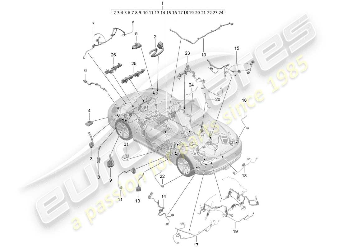 Porsche 718 Cayman (2019) faisceaux de câbles Diagramme de pièce