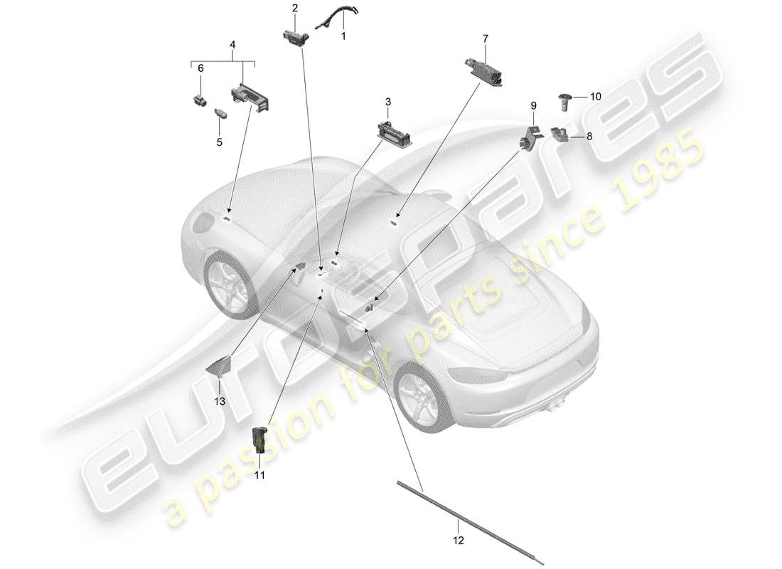 Porsche 718 Cayman (2019) L'éclairage intérieur Diagramme de pièce