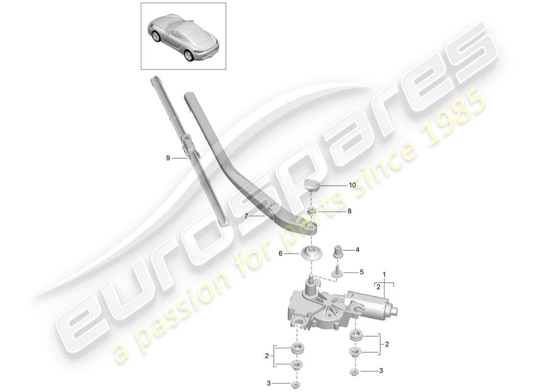 Porsche 718 Cayman (2019) ESSUIE-GLACE ARRIÈRE Diagramme de pièce