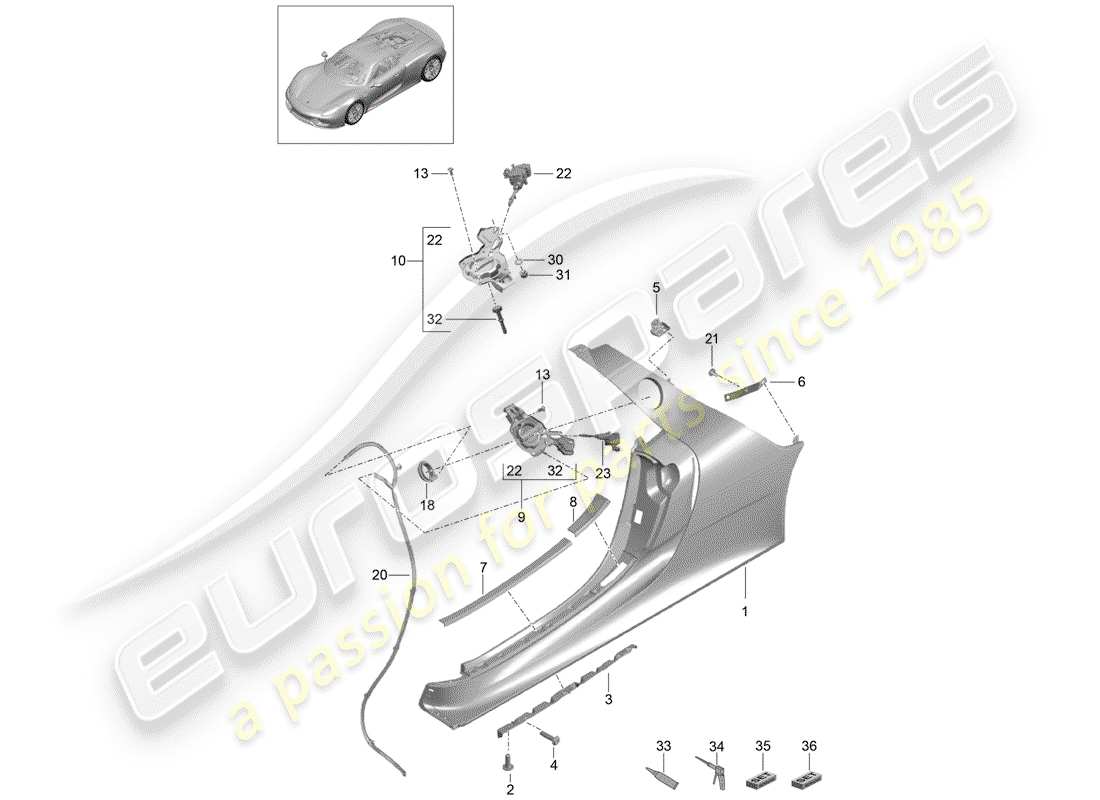 Porsche 918 Spyder (2015) seuil Schéma des pièces