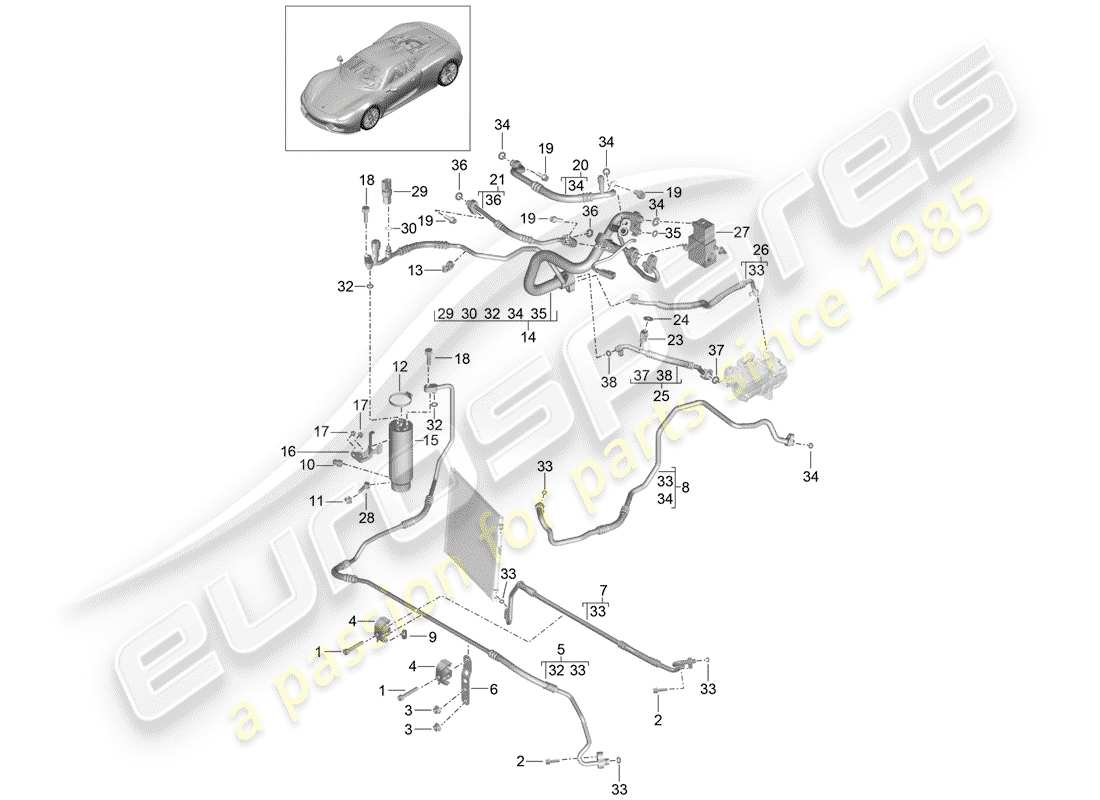 Porsche 918 Spyder (2015) circuit frigorifique Schéma des pièces