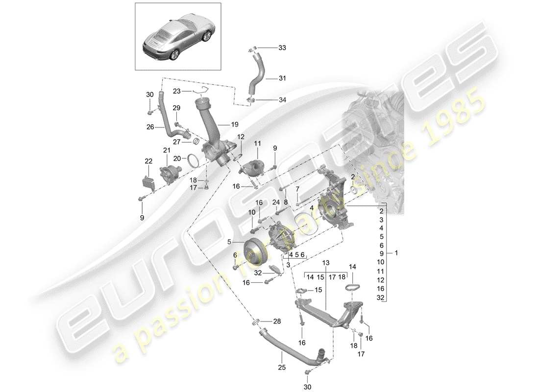 Porsche 991 (2014) Pompe à eau Diagramme de pièce