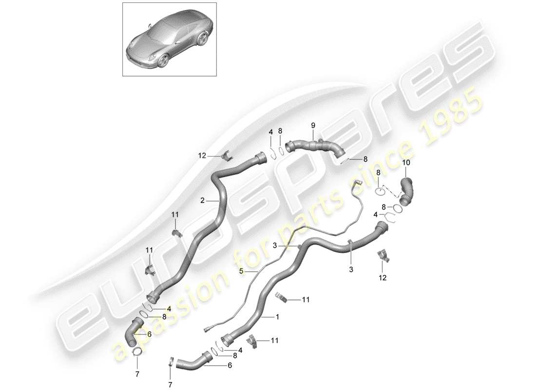 Porsche 991 (2014) refroidissement par eau 1 Diagramme de pièce