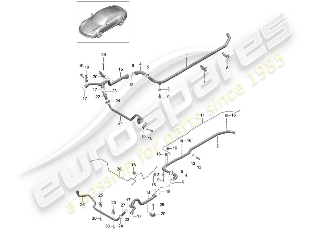 Porsche 991 (2014) refroidissement par eau 2 Diagramme de pièce