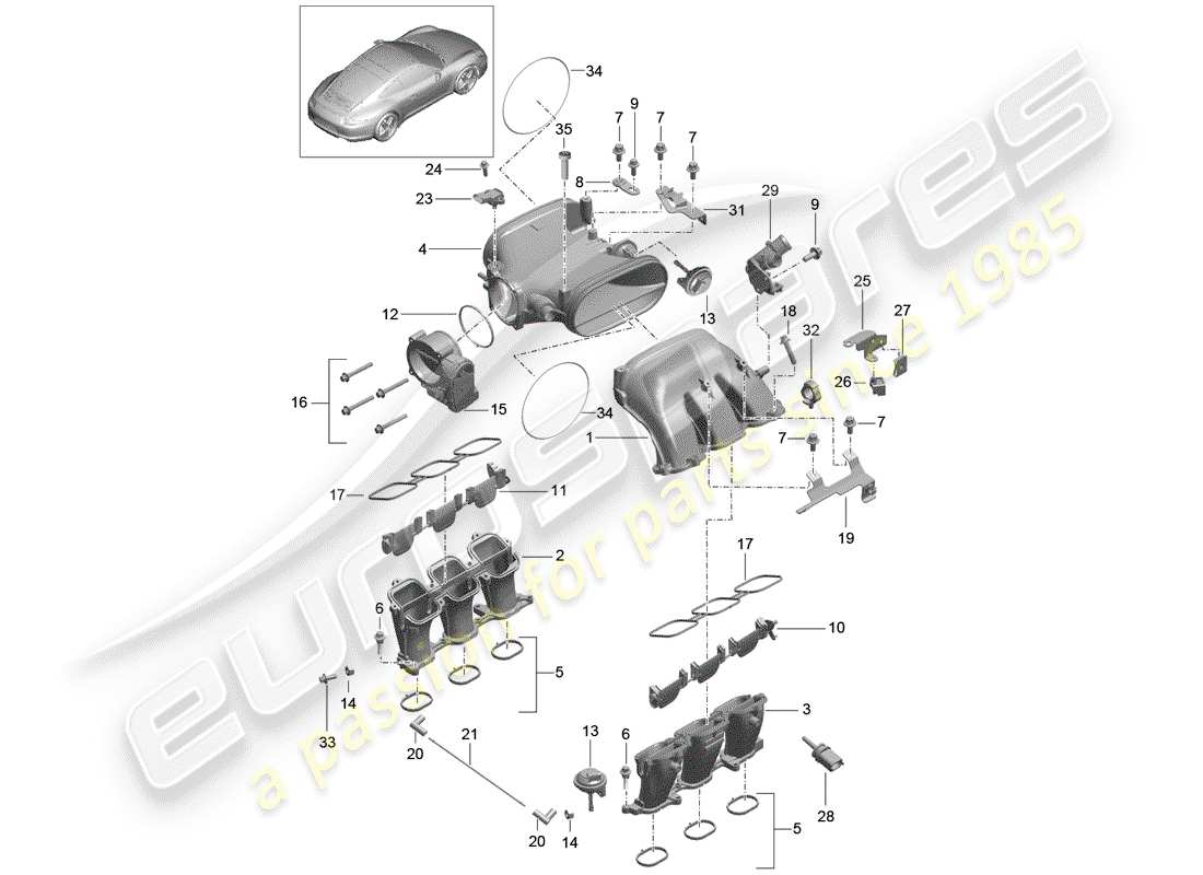 Porsche 991 (2014) distributeur d'air d'admission Diagramme de pièce