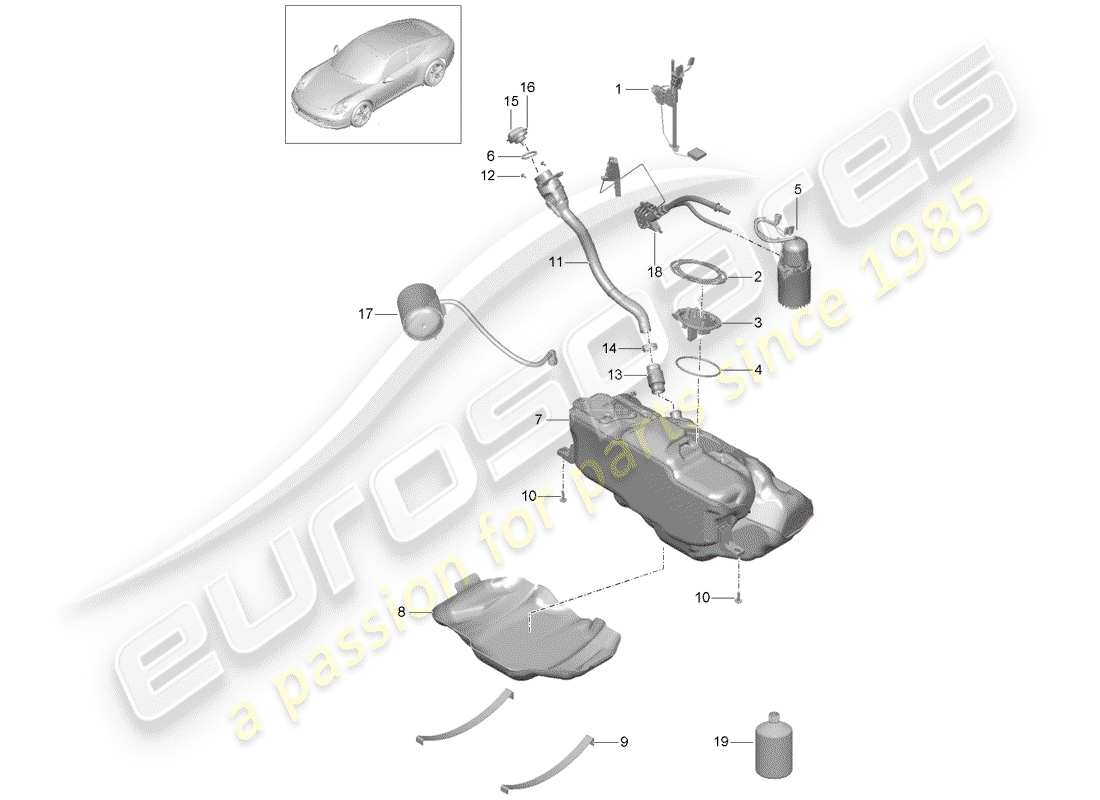 Porsche 991 (2014) Réservoir d'essence Diagramme de pièce