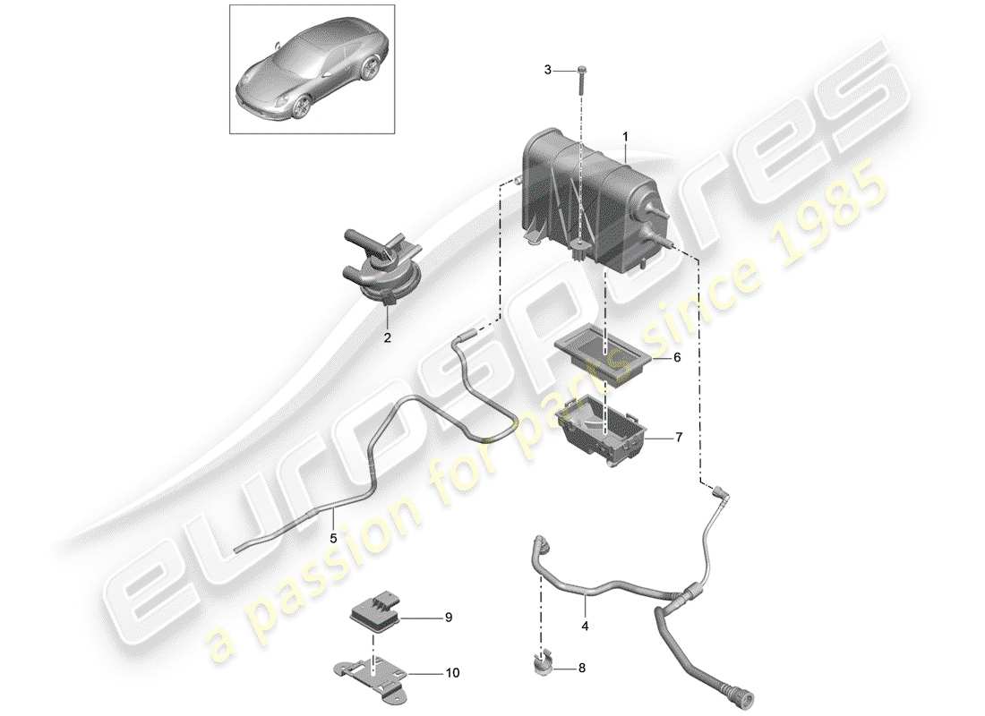 Porsche 991 (2014) cartouche d'émission par évaporation Diagramme de pièce