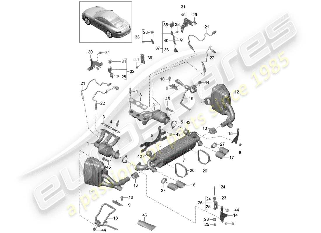 Porsche 991 (2014) Système d'échappement Diagramme de pièce